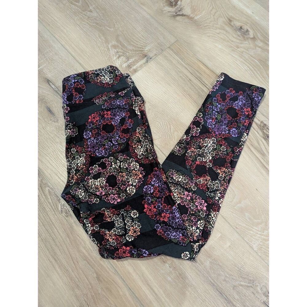 O/S LuLaRoe Floral Skull Floral Sugar Skull Leggings - Unicorn | Rare | HTF!
